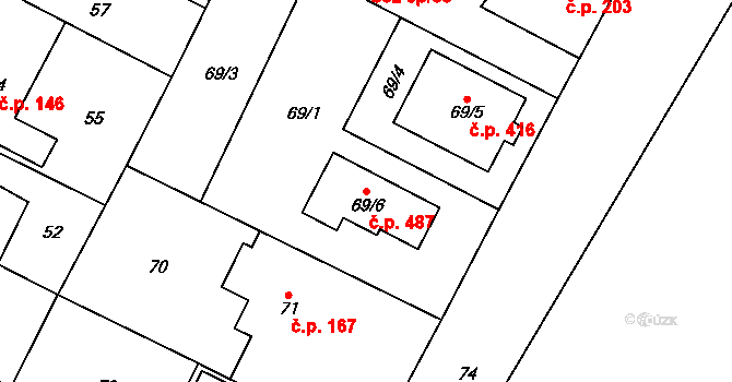 Senec 487, Zruč-Senec na parcele st. 69/6 v KÚ Senec u Plzně, Katastrální mapa