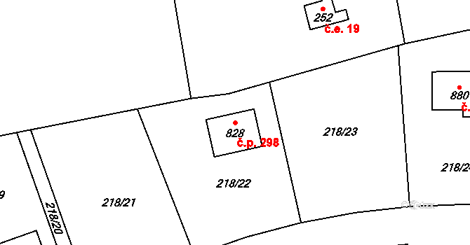 Řež 298, Husinec na parcele st. 828 v KÚ Husinec u Řeže, Katastrální mapa