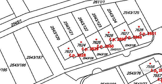 Cheb 2629 na parcele st. 7624 v KÚ Cheb, Katastrální mapa