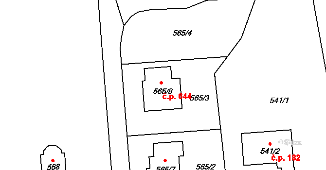 Dolní Benešov 644 na parcele st. 565/8 v KÚ Dolní Benešov, Katastrální mapa