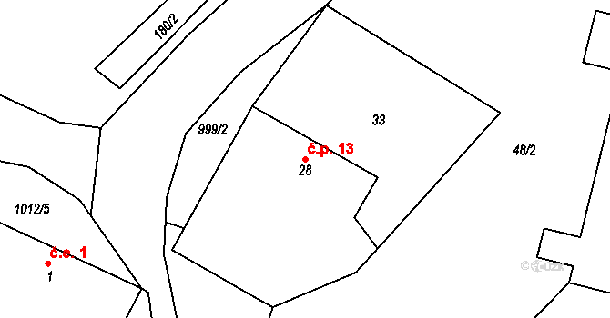 Smrkovec 13, Hradešice na parcele st. 28 v KÚ Smrkovec u Hradešic, Katastrální mapa