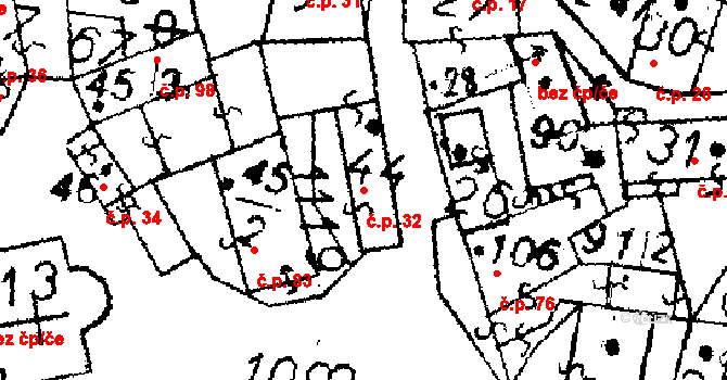 Žihobce 32 na parcele st. 44 v KÚ Žihobce, Katastrální mapa