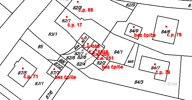 Hruškové Dvory 251, Jihlava na parcele st. 82/4 v KÚ Hruškové Dvory, Katastrální mapa