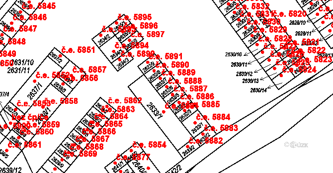 Kadaň 5888 na parcele st. 2632/6 v KÚ Kadaň, Katastrální mapa