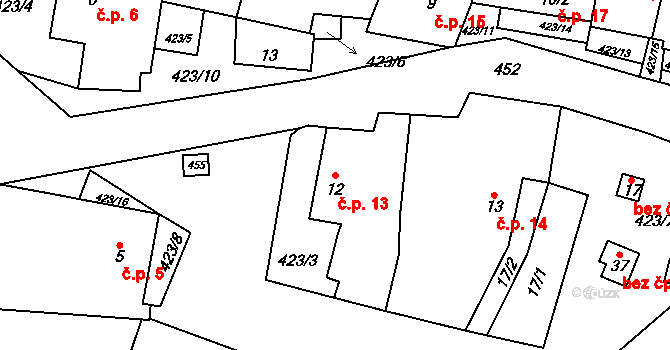 Špinov 13, Nížkov na parcele st. 12 v KÚ Špinov, Katastrální mapa