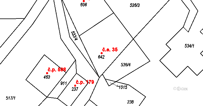Kovářská 35 na parcele st. 642 v KÚ Kovářská, Katastrální mapa