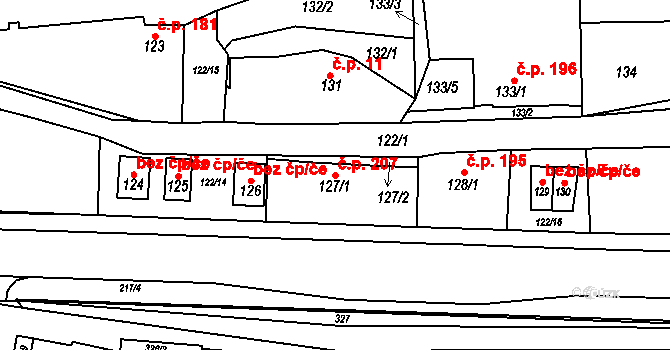 Zádveřice 207, Zádveřice-Raková na parcele st. 127/1 v KÚ Zádveřice, Katastrální mapa