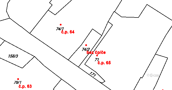 Tymákov 40019730 na parcele st. 74/2 v KÚ Tymákov, Katastrální mapa
