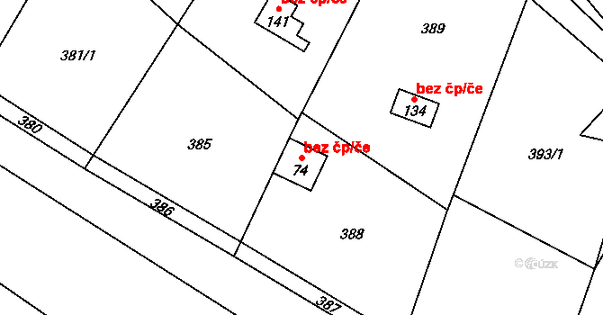 Křešice 41107730 na parcele st. 74 v KÚ Třeboutice, Katastrální mapa