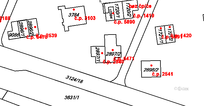 Zlín 2540 na parcele st. 2897/1 v KÚ Zlín, Katastrální mapa