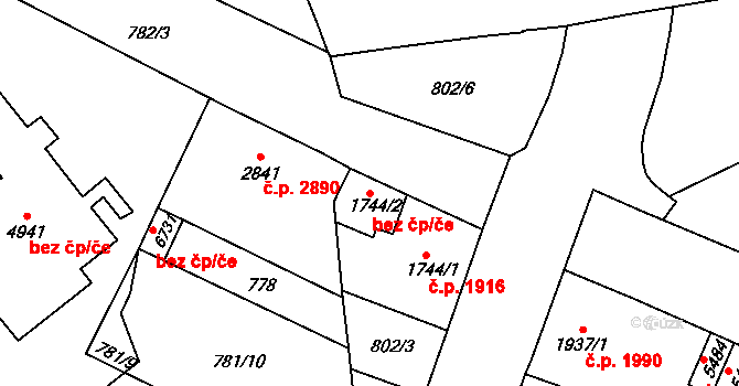 Jablonec nad Nisou 44203730 na parcele st. 1744/2 v KÚ Jablonec nad Nisou, Katastrální mapa