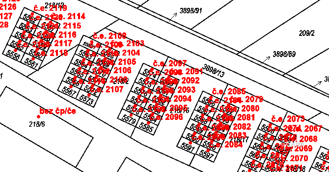 Řečkovice 2092, Brno na parcele st. 5581 v KÚ Řečkovice, Katastrální mapa