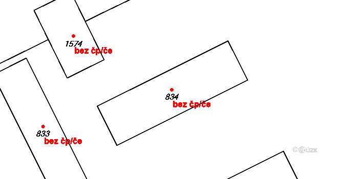 Hrušovany nad Jevišovkou 47536730 na parcele st. 834 v KÚ Hrušovany nad Jevišovkou, Katastrální mapa