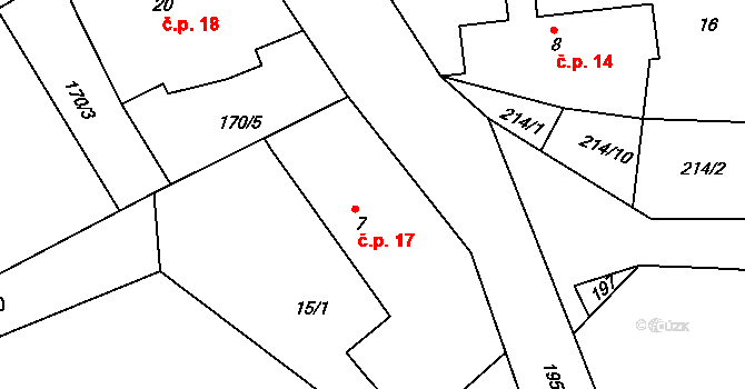 Hrbokov 17, Bojanov na parcele st. 7 v KÚ Hrbokov, Katastrální mapa