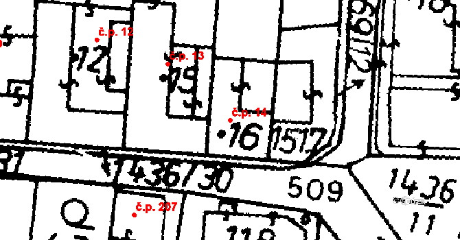 Bernartice 14 na parcele st. 16 v KÚ Bernartice u Milevska, Katastrální mapa