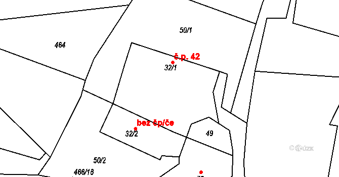 Srlín 42, Bernartice na parcele st. 32/1 v KÚ Srlín, Katastrální mapa
