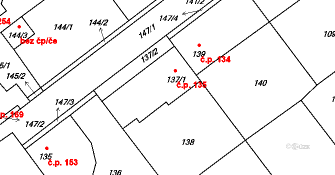 Svinařov 135 na parcele st. 137/1 v KÚ Svinařov u Kladna, Katastrální mapa