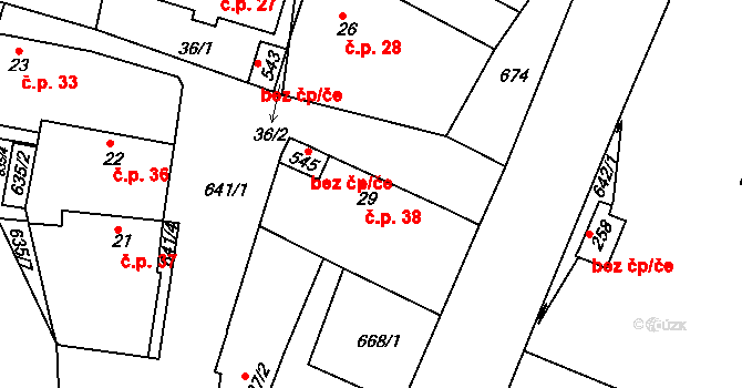 Byškovice 38, Neratovice na parcele st. 29 v KÚ Byškovice, Katastrální mapa