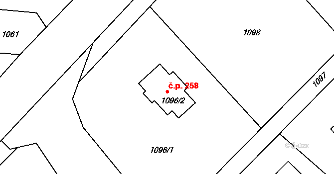 Zátor 258 na parcele st. 1096/2 v KÚ Zátor, Katastrální mapa