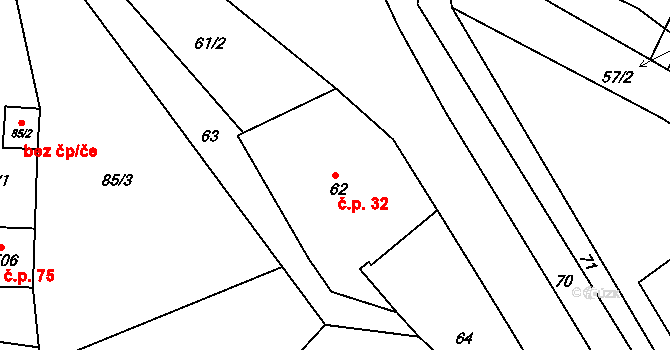 Provodov 32, Provodov-Šonov na parcele st. 62 v KÚ Provodov, Katastrální mapa