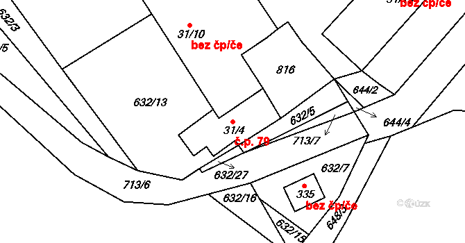 Trnová 79 na parcele st. 31/4 v KÚ Trnová u Plzně, Katastrální mapa
