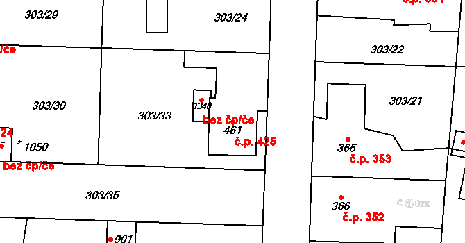 Rosice 425, Pardubice na parcele st. 461 v KÚ Rosice nad Labem, Katastrální mapa