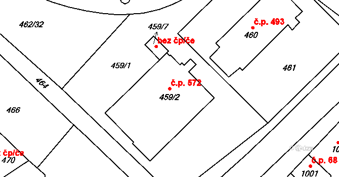 Jedovnice 572 na parcele st. 459/2 v KÚ Jedovnice, Katastrální mapa
