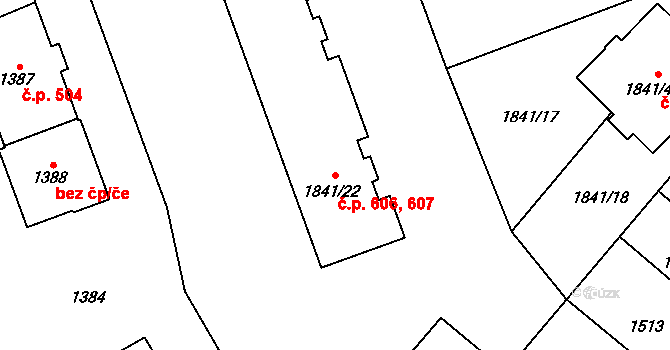 Rájec 606,607, Rájec-Jestřebí na parcele st. 1841/22 v KÚ Rájec nad Svitavou, Katastrální mapa