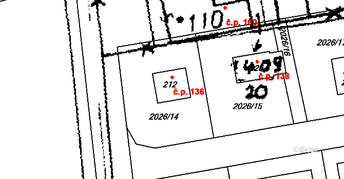 Řisuty 136 na parcele st. 212 v KÚ Řisuty u Slaného, Katastrální mapa