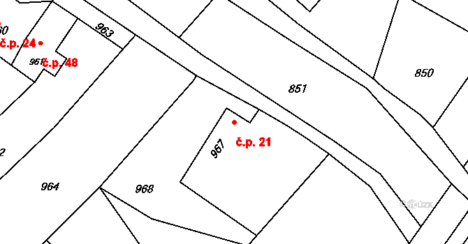 Suchdol nad Odrou 21 na parcele st. 967 v KÚ Suchdol nad Odrou, Katastrální mapa