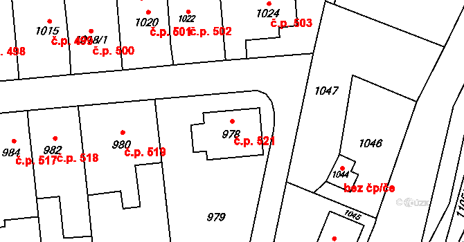 Fulnek 521 na parcele st. 978 v KÚ Fulnek, Katastrální mapa