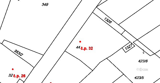 Břízsko 32, Kozojedy na parcele st. 44 v KÚ Břízsko, Katastrální mapa
