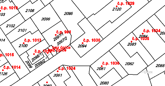 Louny 1030 na parcele st. 2094 v KÚ Louny, Katastrální mapa