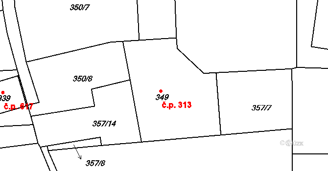 Nepomuk 313 na parcele st. 349 v KÚ Nepomuk, Katastrální mapa