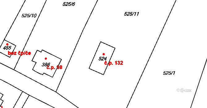 Jistebsko 132, Pěnčín na parcele st. 524 v KÚ Jistebsko, Katastrální mapa