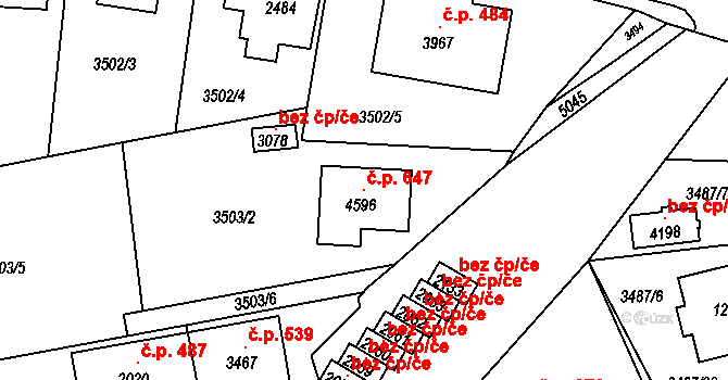 Bezděkovské Předměstí 647, Domažlice na parcele st. 4596 v KÚ Domažlice, Katastrální mapa
