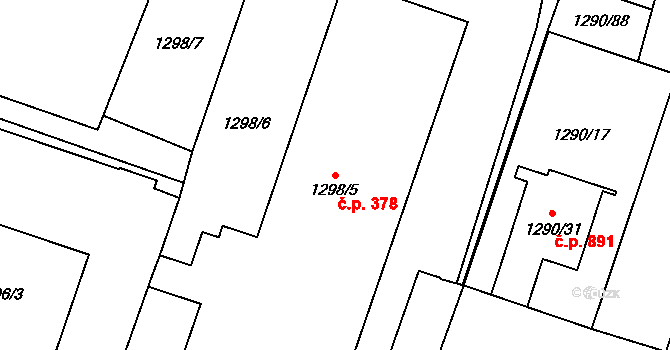 Dobruška 378 na parcele st. 1298/5 v KÚ Dobruška, Katastrální mapa