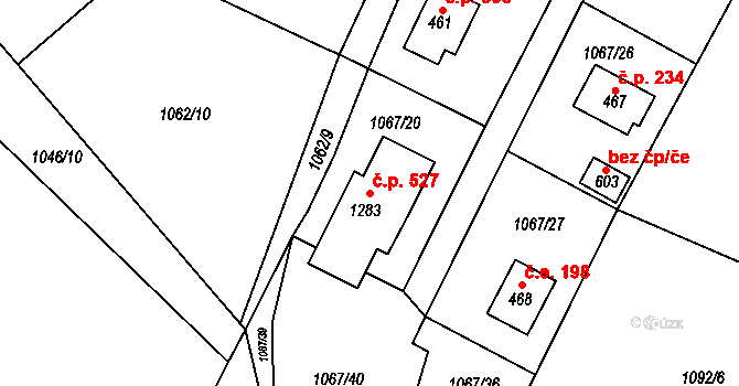 Skalice 527, Frýdek-Místek na parcele st. 1283 v KÚ Skalice u Frýdku-Místku, Katastrální mapa