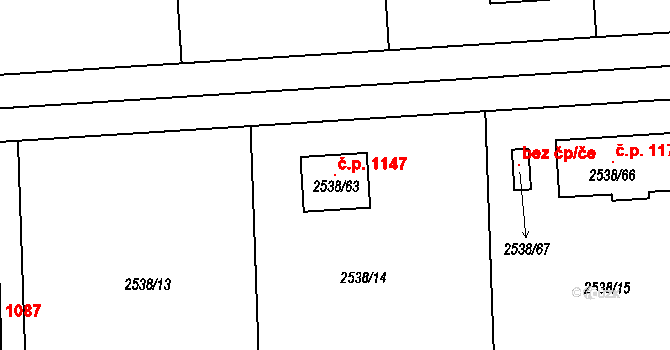 Zruč nad Sázavou 1147 na parcele st. 2538/63 v KÚ Zruč nad Sázavou, Katastrální mapa