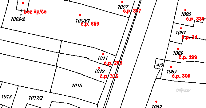 Koryčany 263 na parcele st. 1011 v KÚ Koryčany, Katastrální mapa