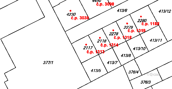 Kroměříž 1313 na parcele st. 2117 v KÚ Kroměříž, Katastrální mapa