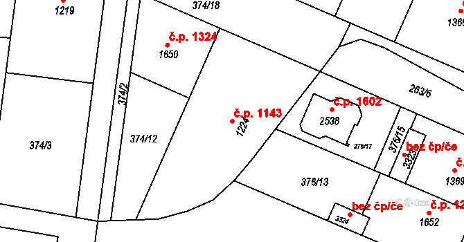 Bystřice pod Hostýnem 1143 na parcele st. 1224 v KÚ Bystřice pod Hostýnem, Katastrální mapa