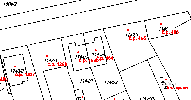 Holešov 464 na parcele st. 1144/4 v KÚ Holešov, Katastrální mapa