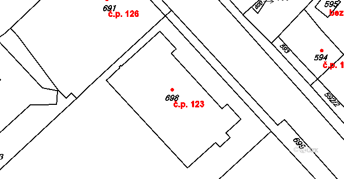 Bedihošť 123 na parcele st. 698 v KÚ Bedihošť, Katastrální mapa