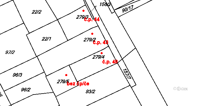 Hablov 49, Olšany u Prostějova na parcele st. 279/4 v KÚ Hablov, Katastrální mapa