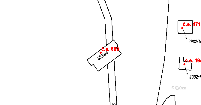 Lančov 609 na parcele st. 3039/4 v KÚ Lančov, Katastrální mapa