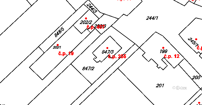 Suchohrdly 255 na parcele st. 847/3 v KÚ Suchohrdly u Znojma, Katastrální mapa
