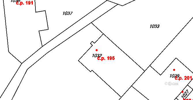 Bělotín 195 na parcele st. 1032 v KÚ Bělotín, Katastrální mapa
