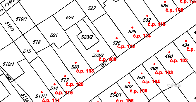 Přerov IV-Kozlovice 109, Přerov na parcele st. 523/3 v KÚ Kozlovice u Přerova, Katastrální mapa