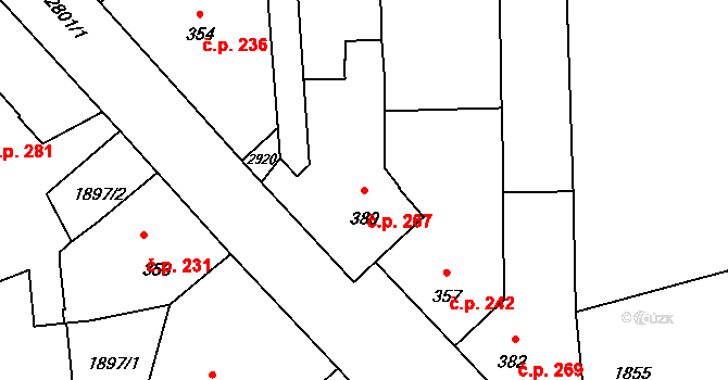 Hranice IV-Drahotuše 267, Hranice na parcele st. 389 v KÚ Drahotuše, Katastrální mapa
